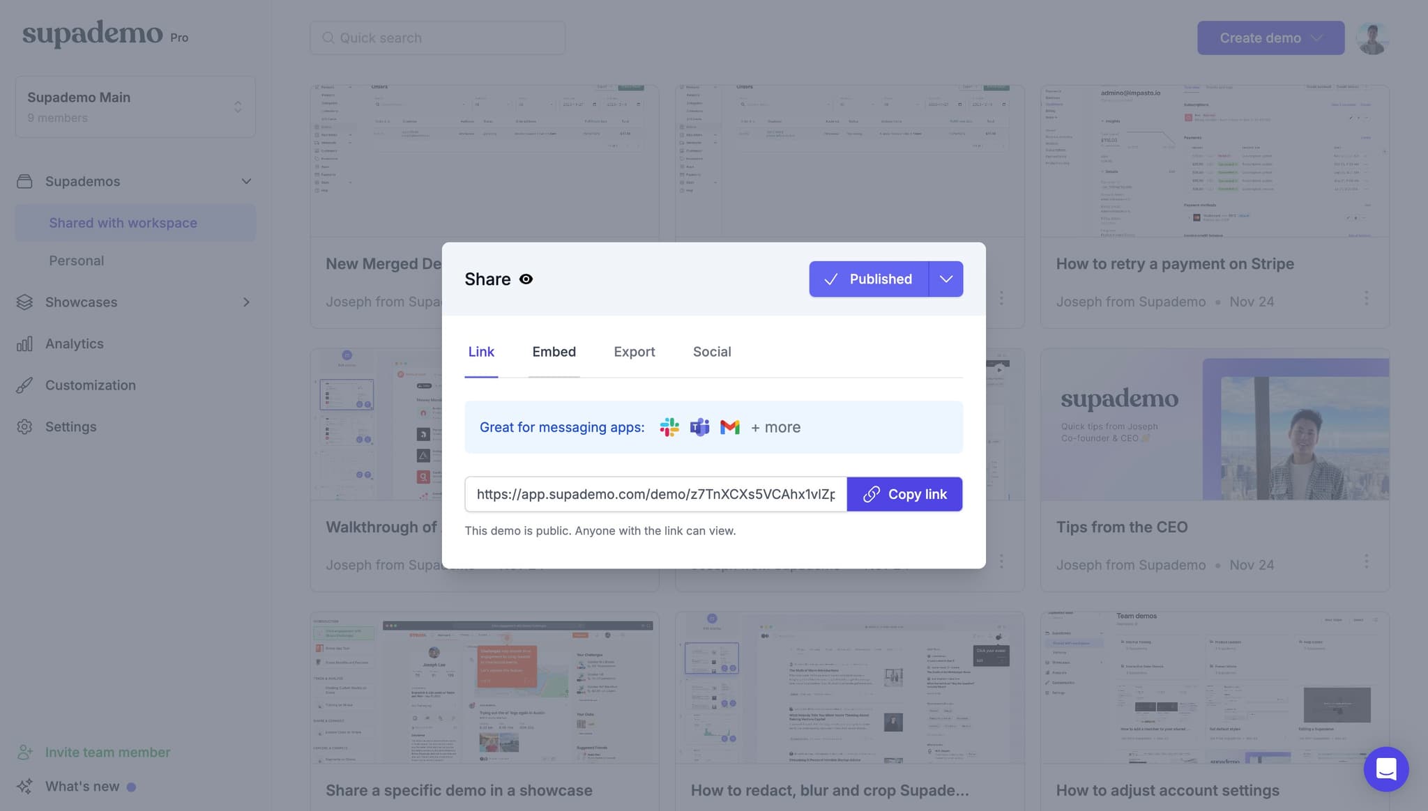 Select Embed option