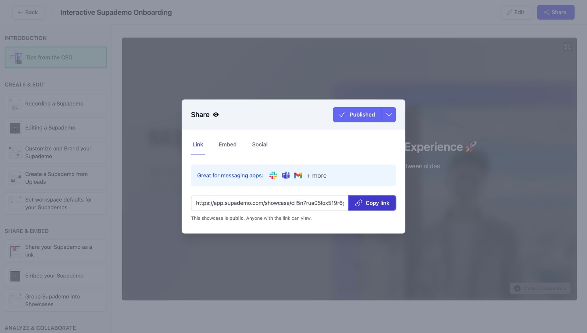 Copy your demo link