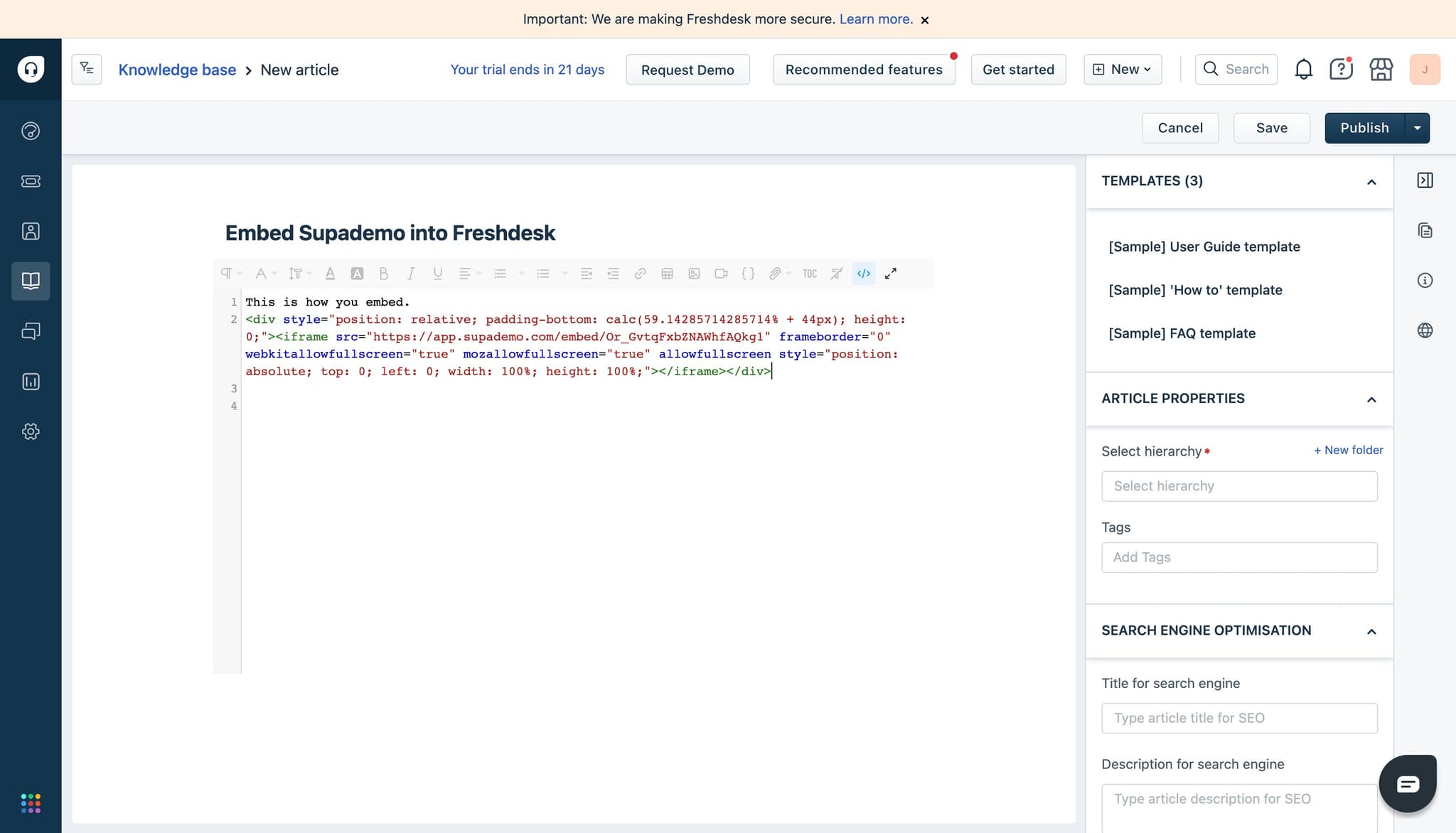 Click on the HTML editor section