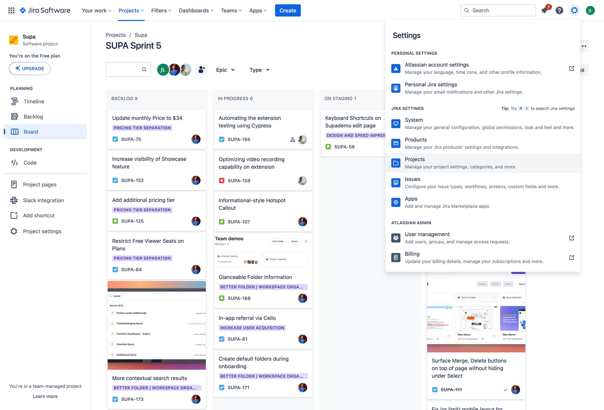 Click on Projects