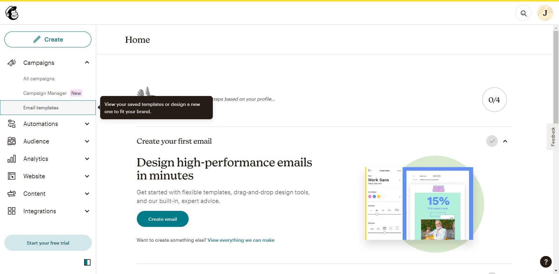 Navigate to email templates