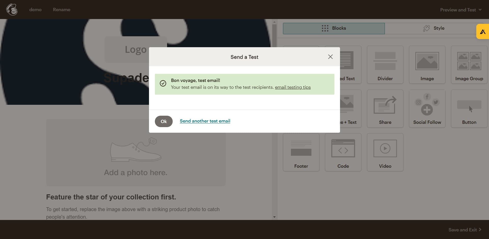 Send the test email