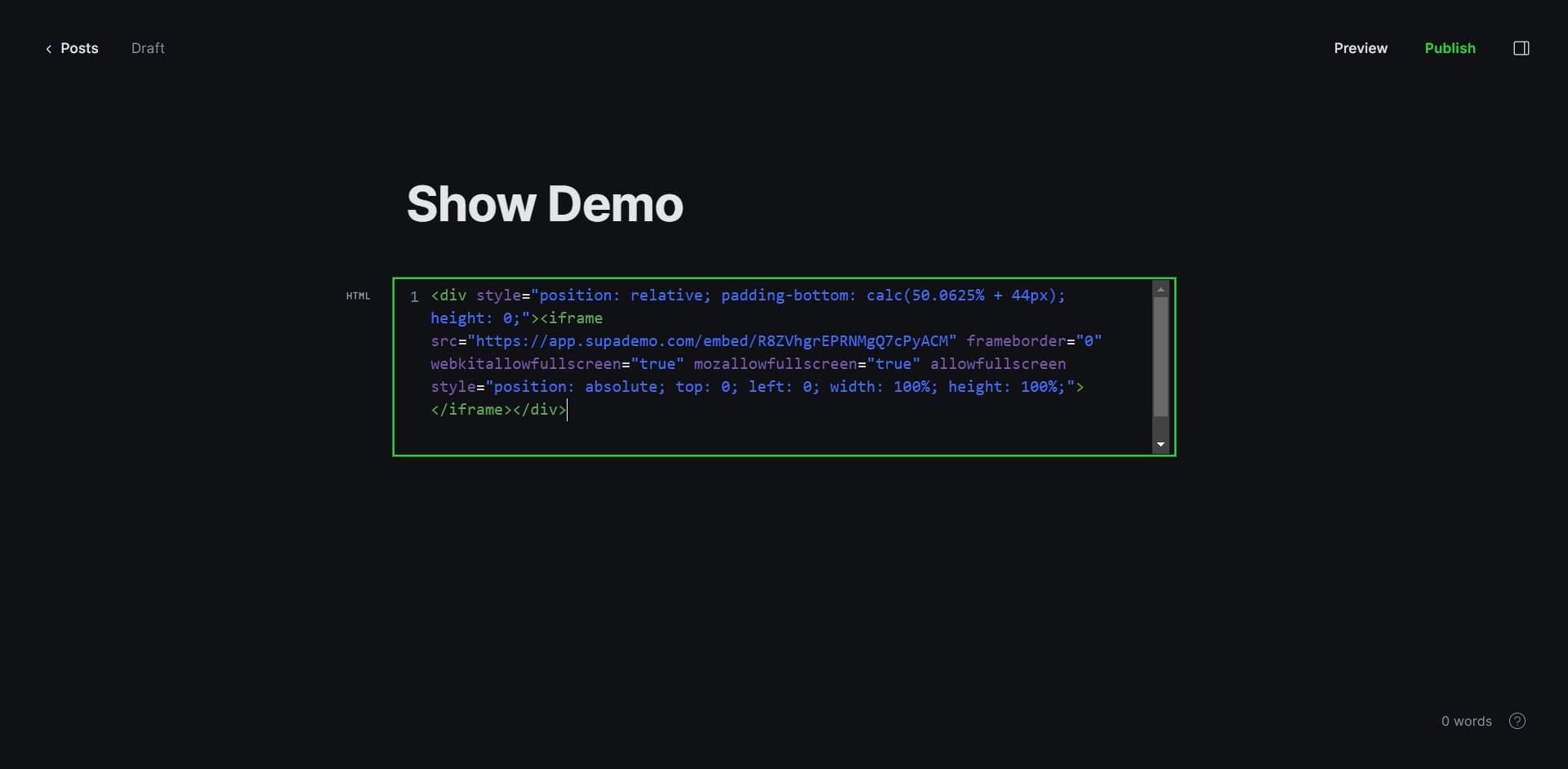 Paste embed code in HTML