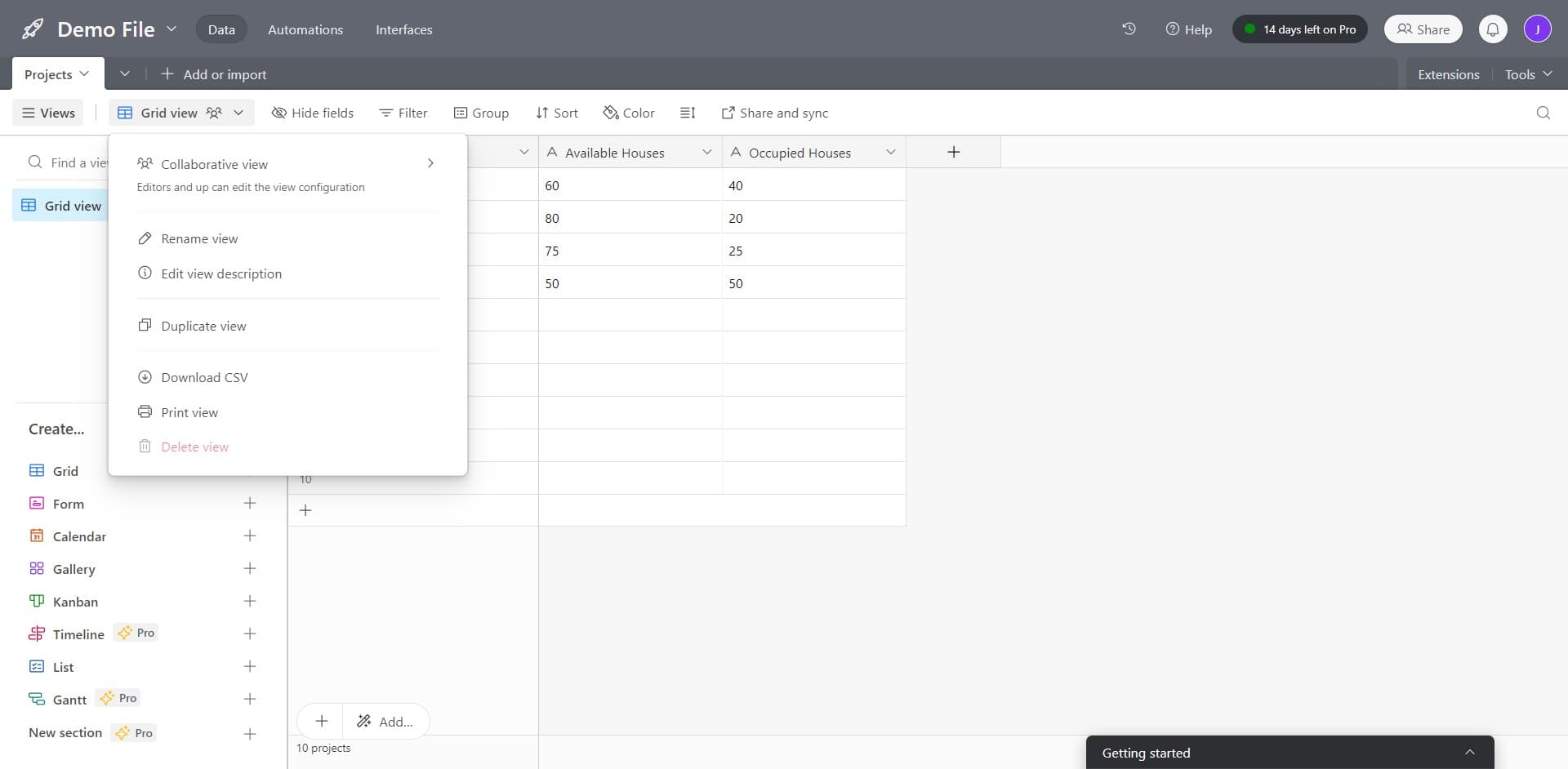 Select Grid View