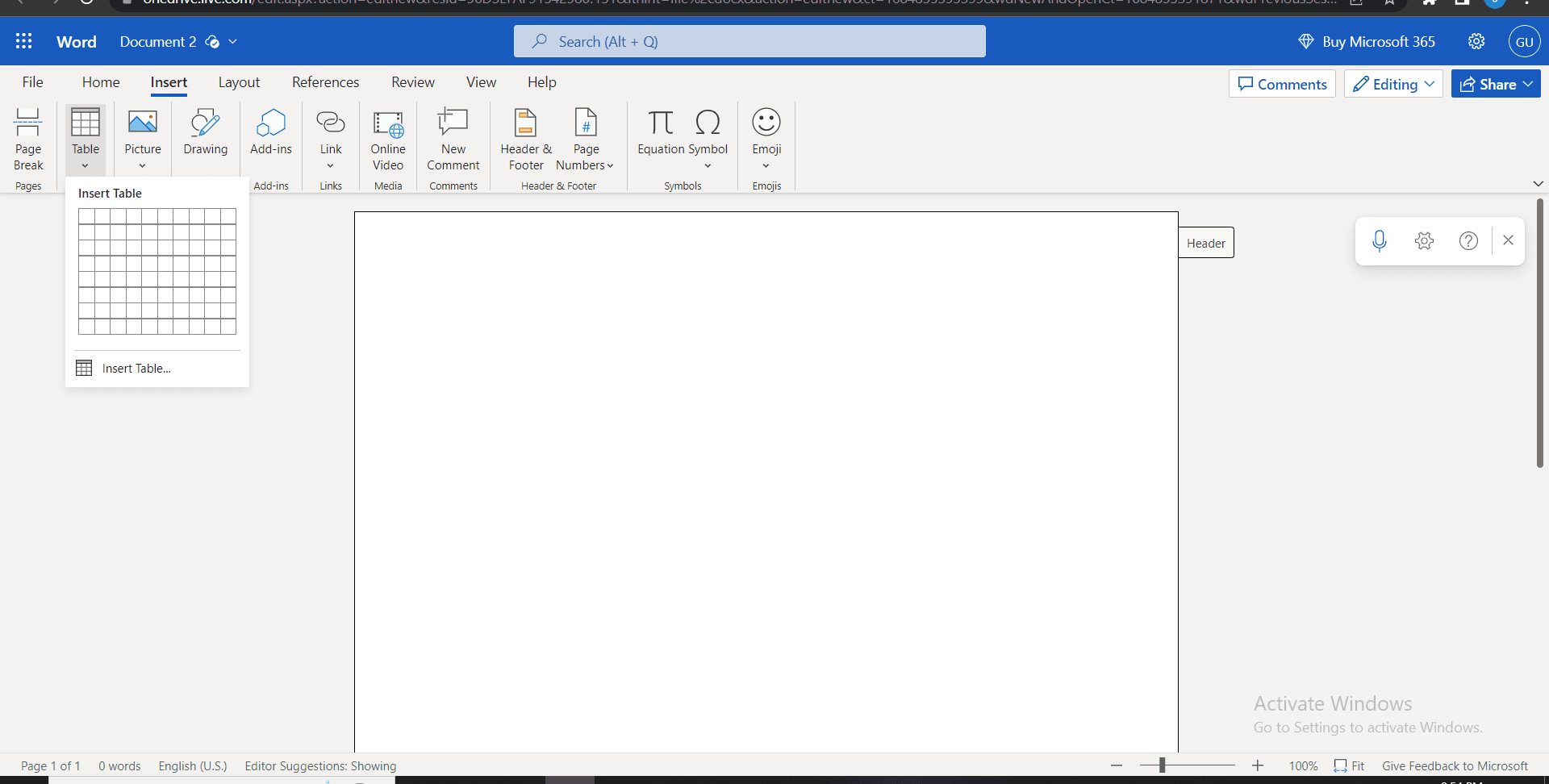 Select Table Option