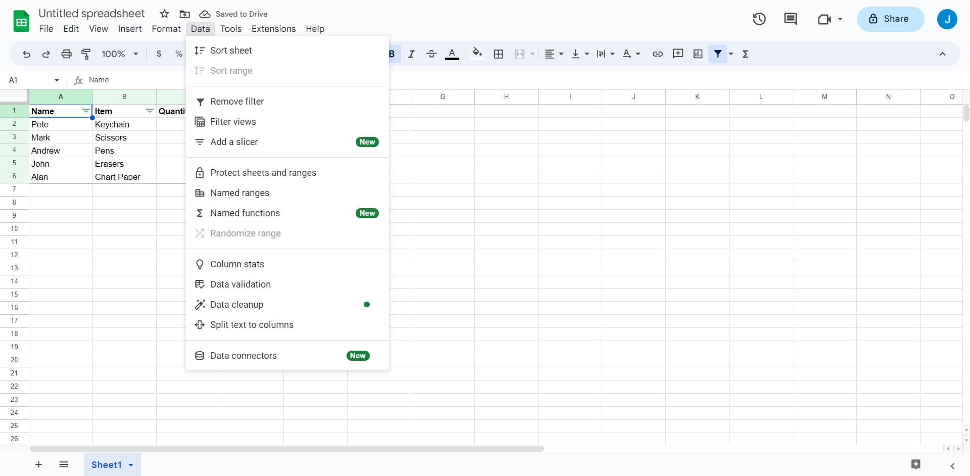 Open the Data menu