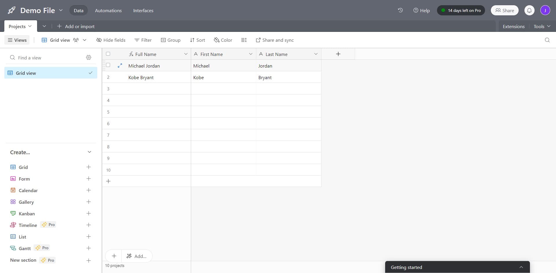 Access the field creation interface