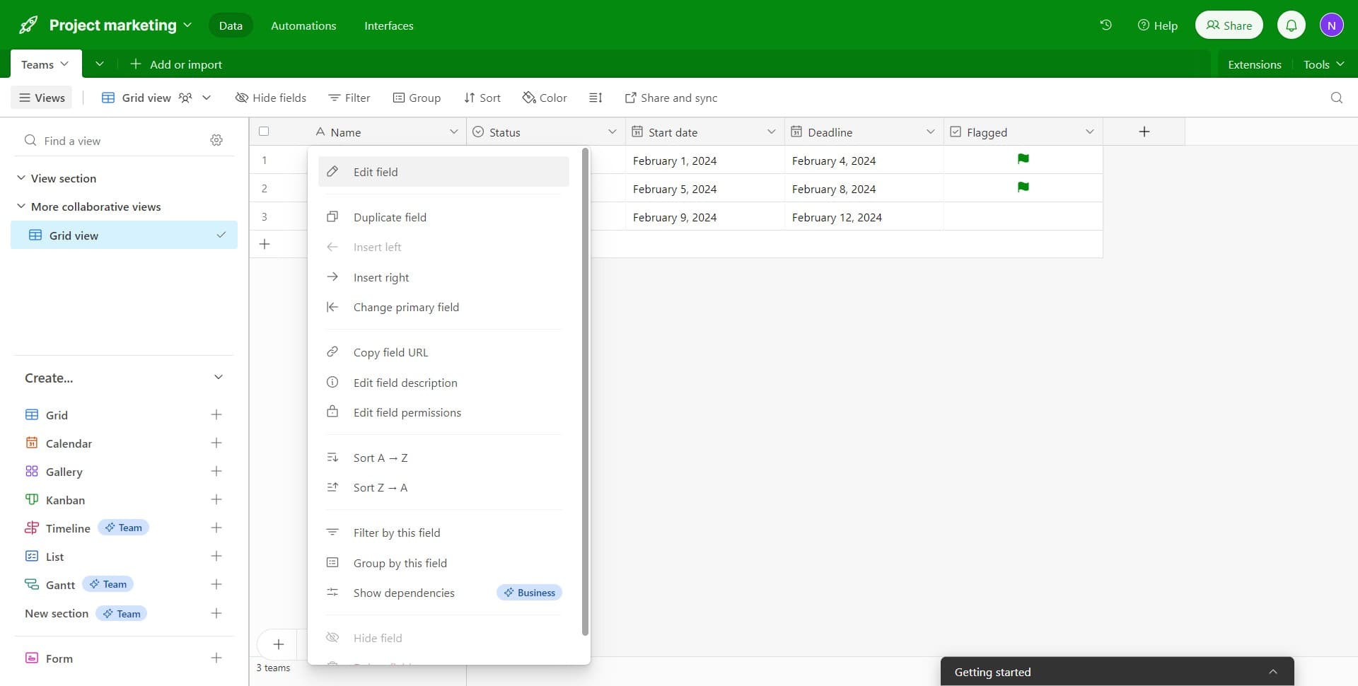 Select Edit field