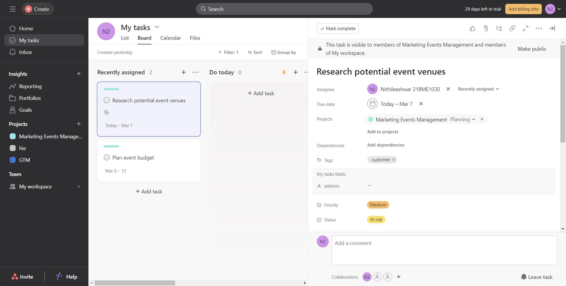 Navigate to the subtask section