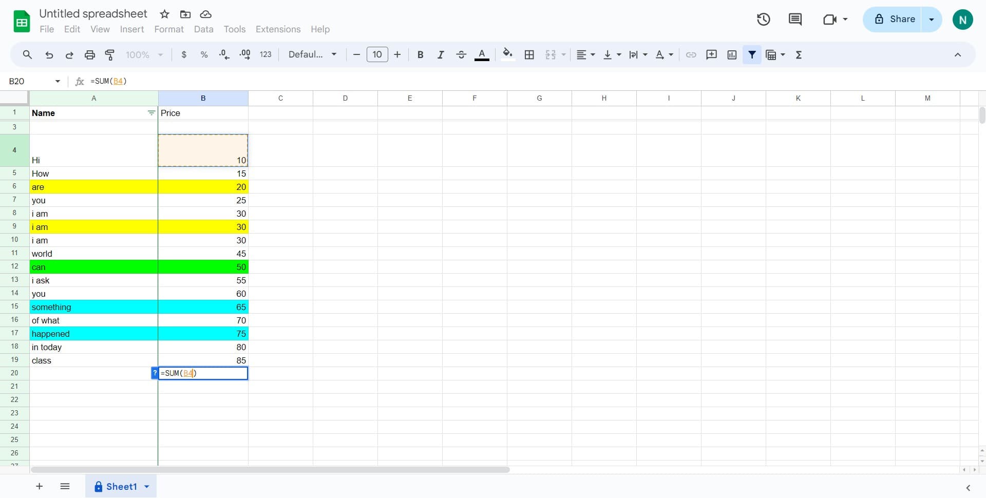 Select your first data range