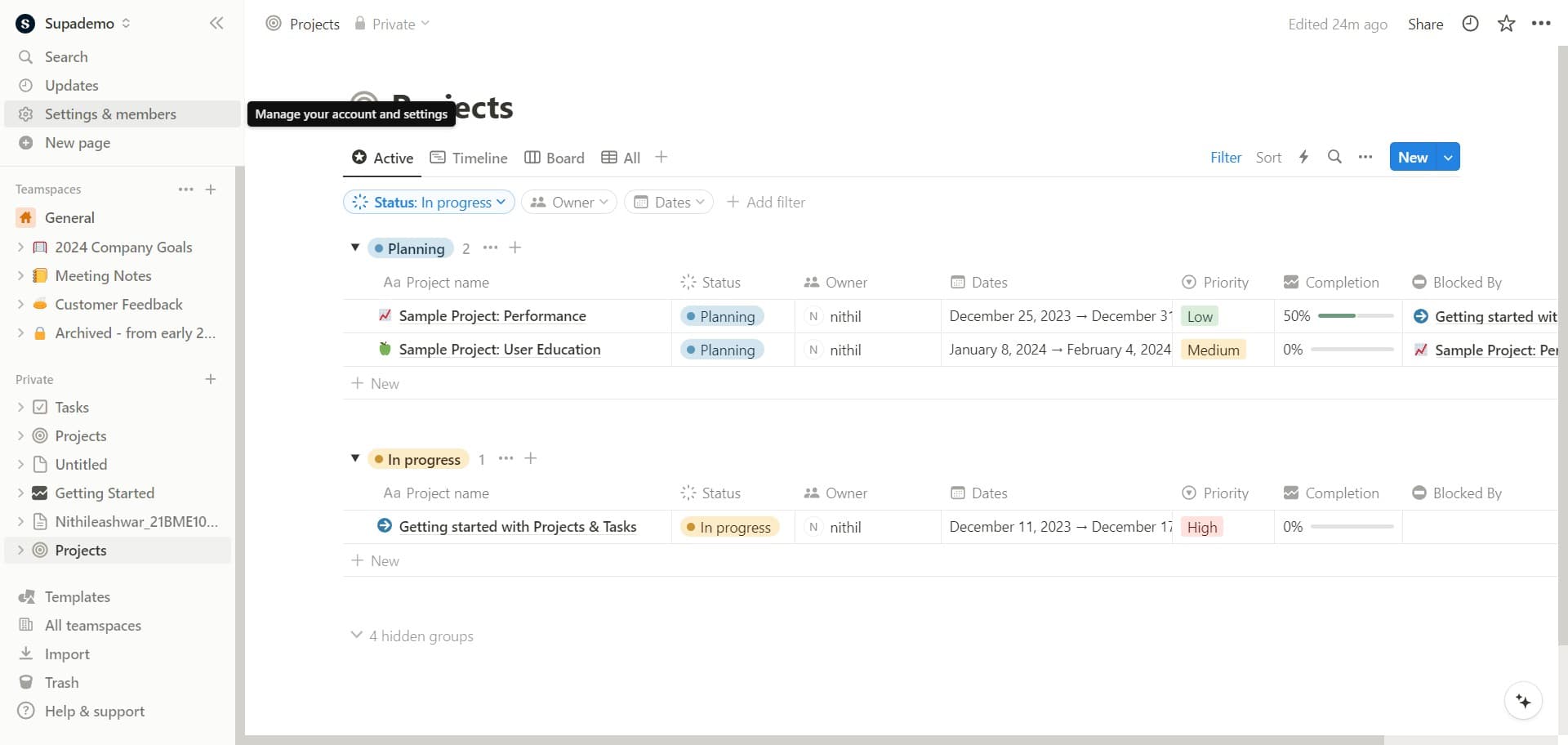 Open Settings & members