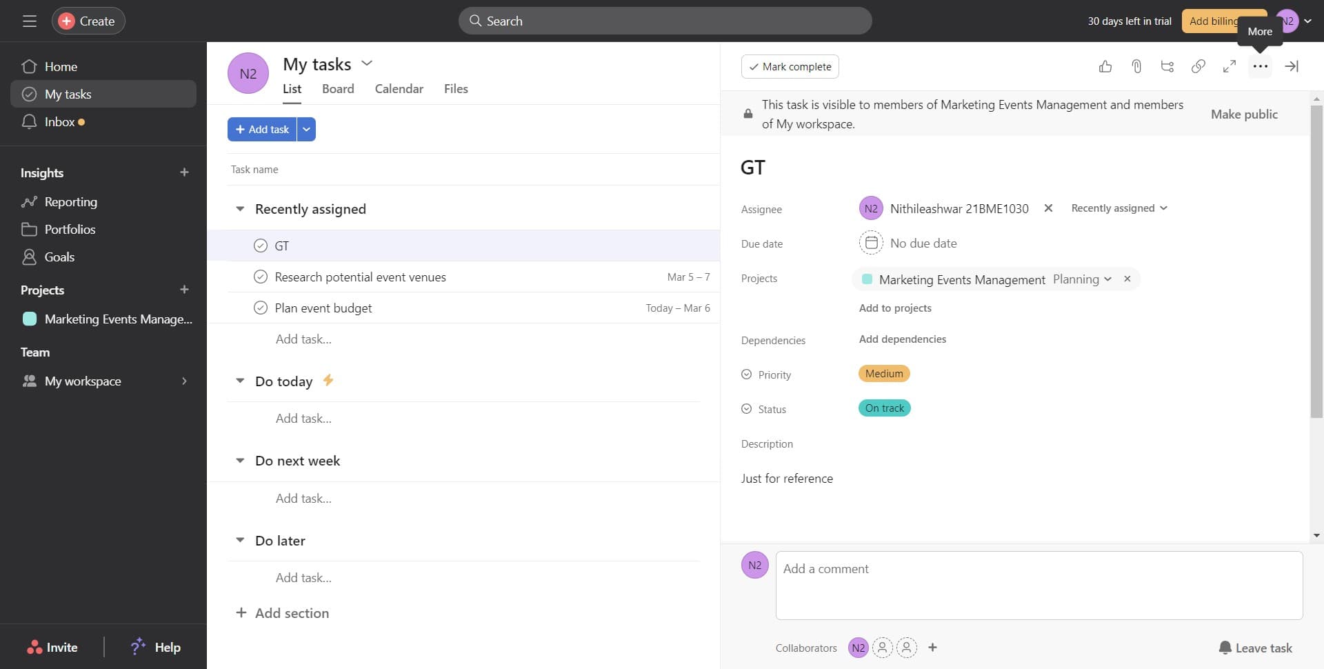 Access task options