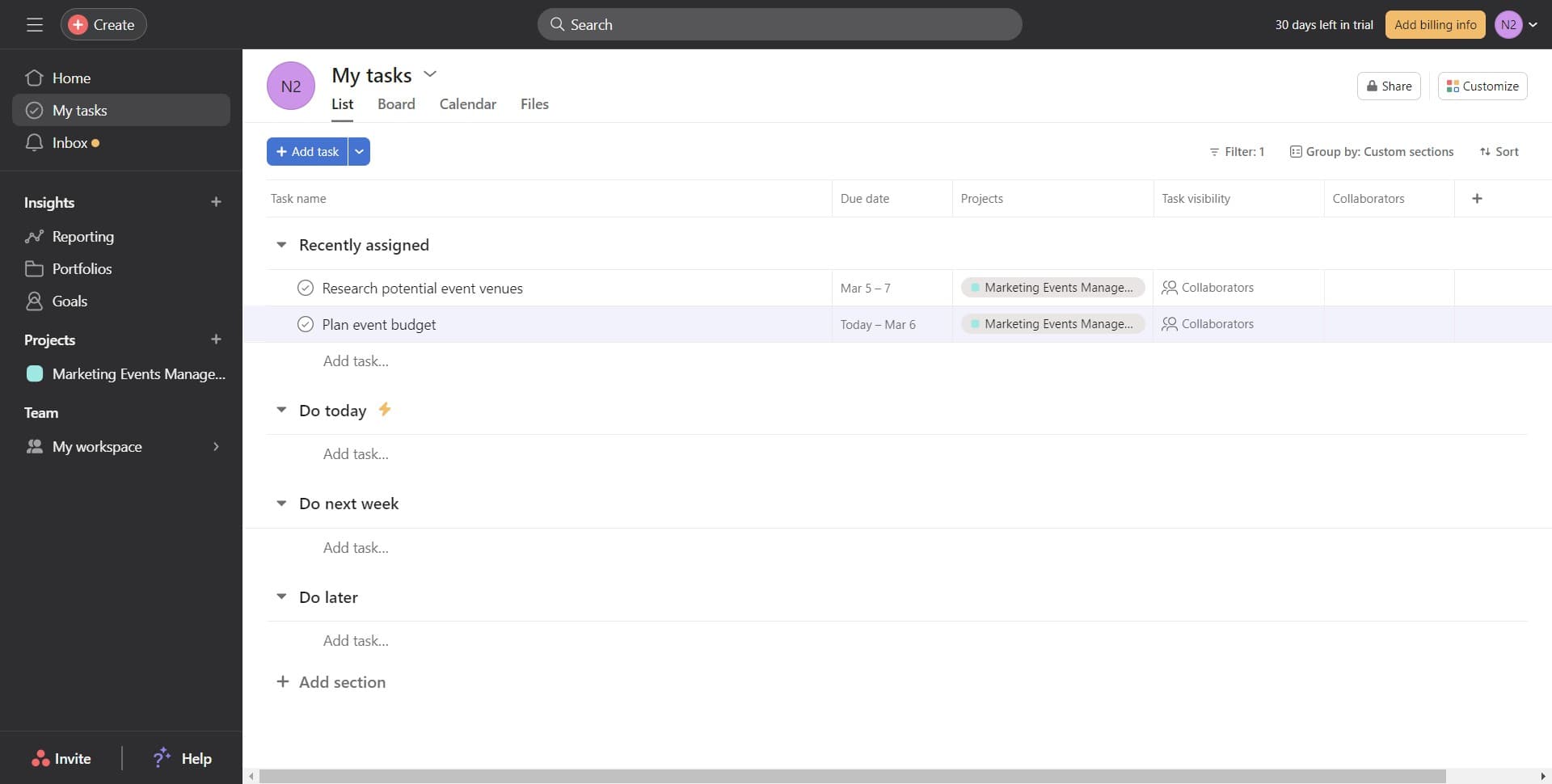 Open your tasks view