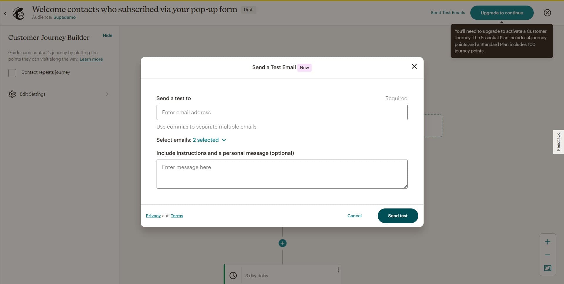 Click on Send test
