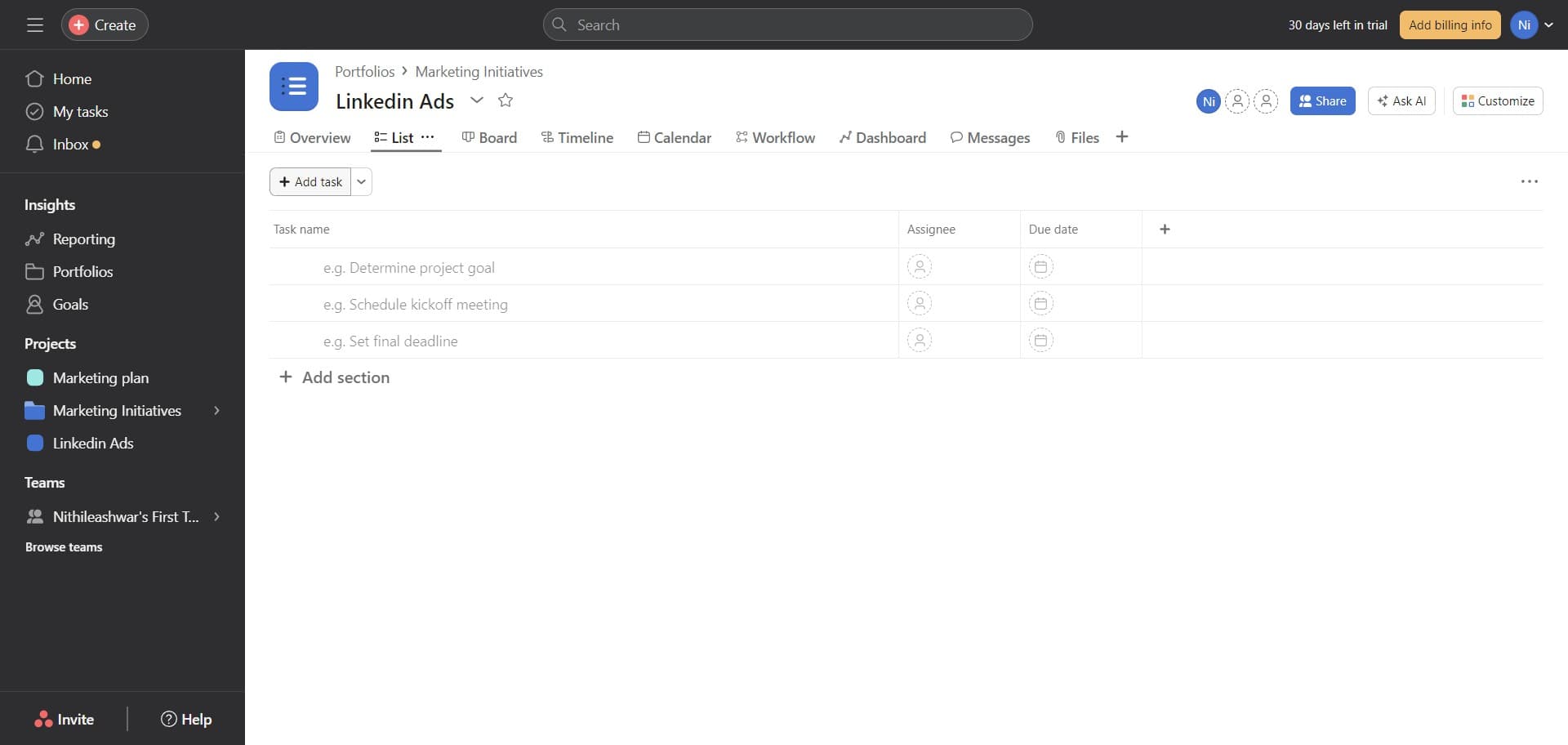 Add a task to the project