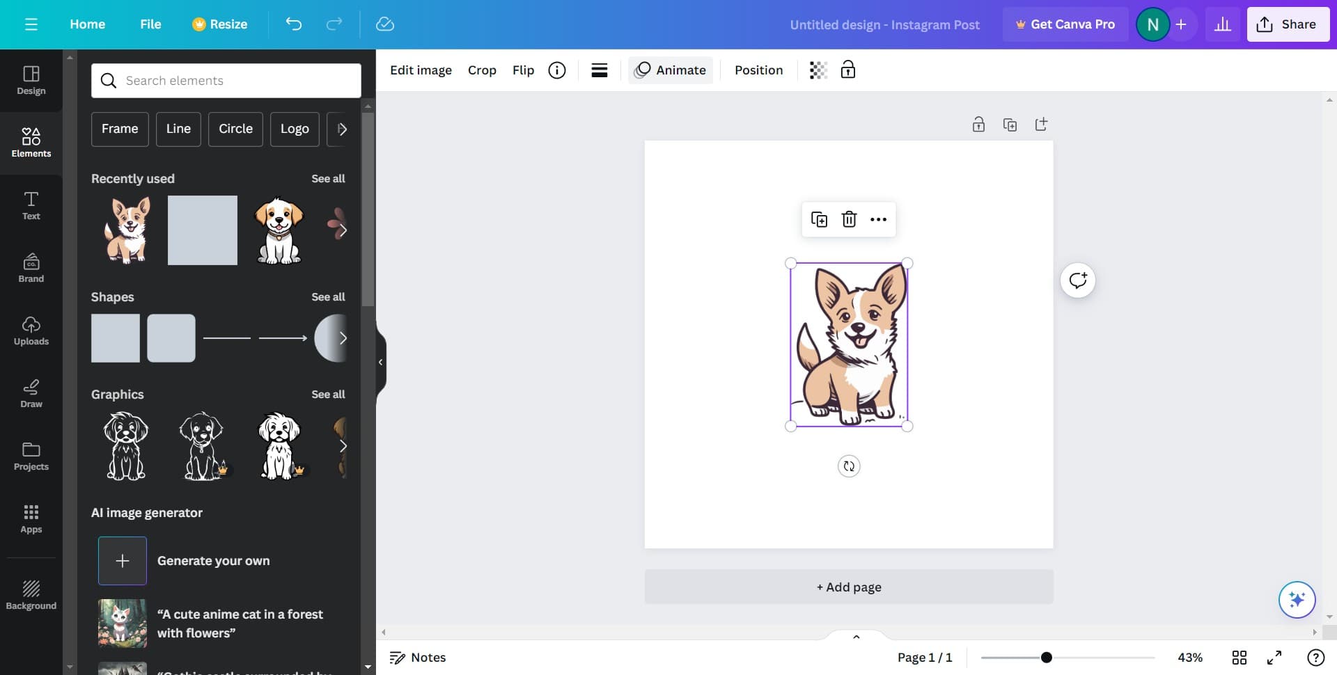 Click on Animate