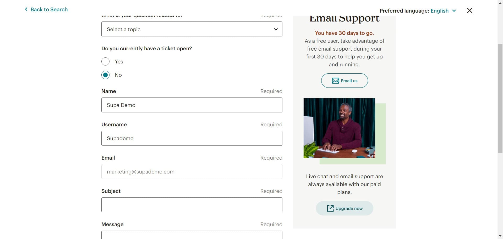 Complete your support request