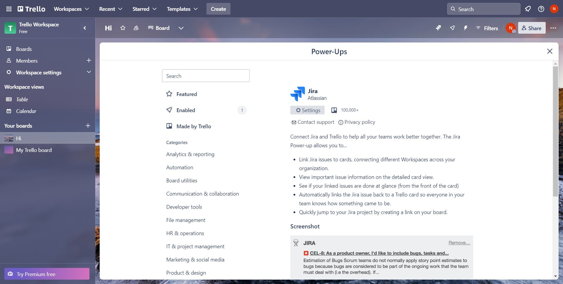 Access workspace settings