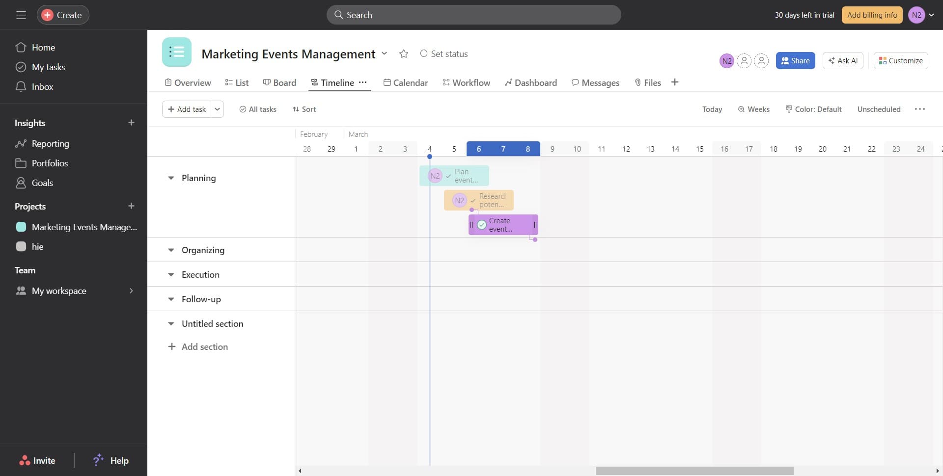 Confirm completion in Timeline