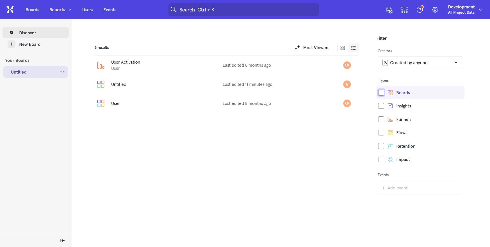 Access the board menu