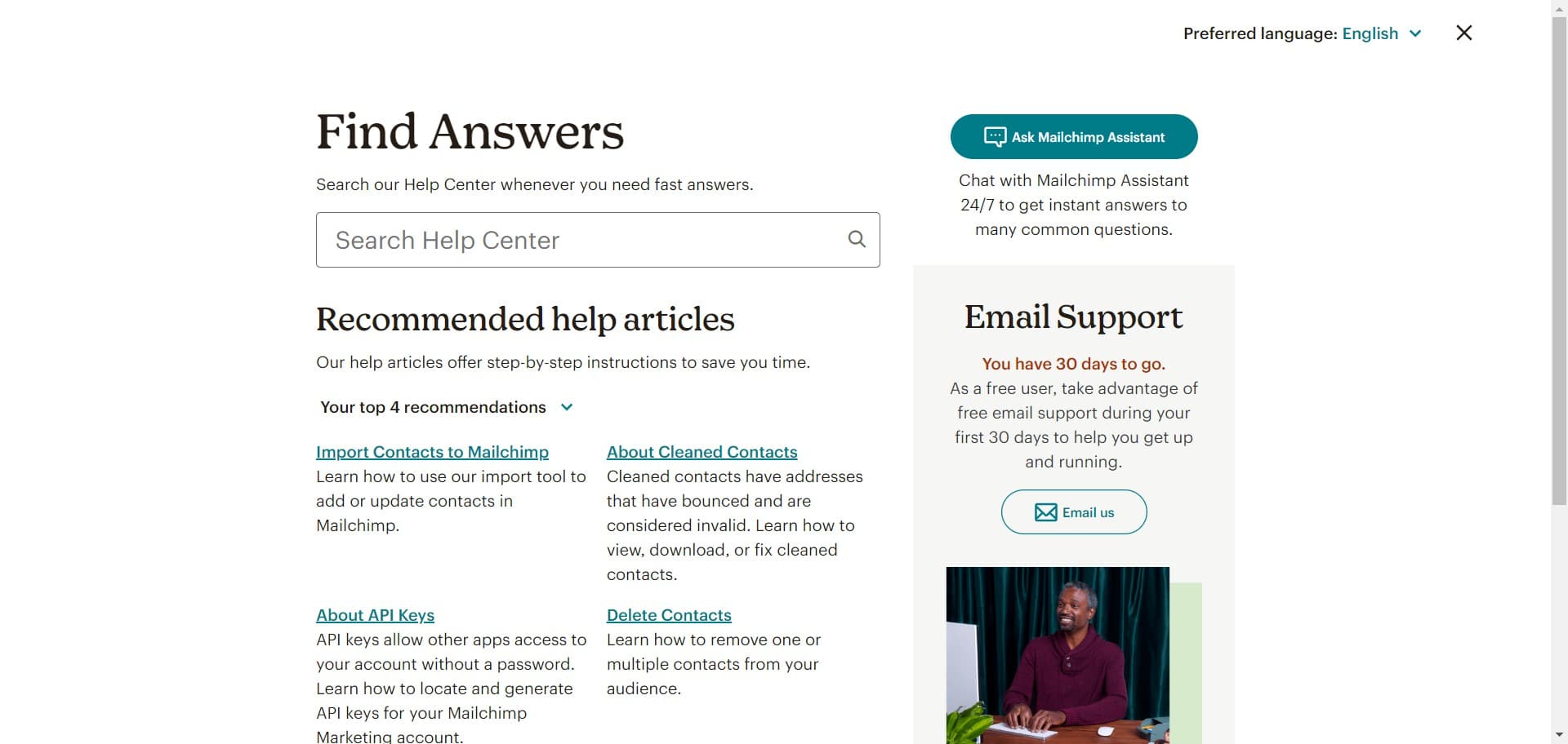 Select Ask Mailchimp Assistant