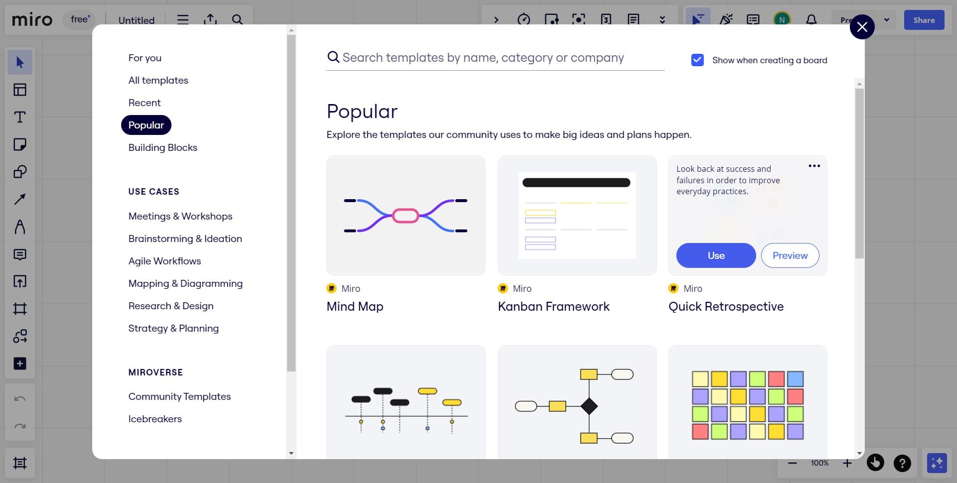 Select the Quick Retrospective template