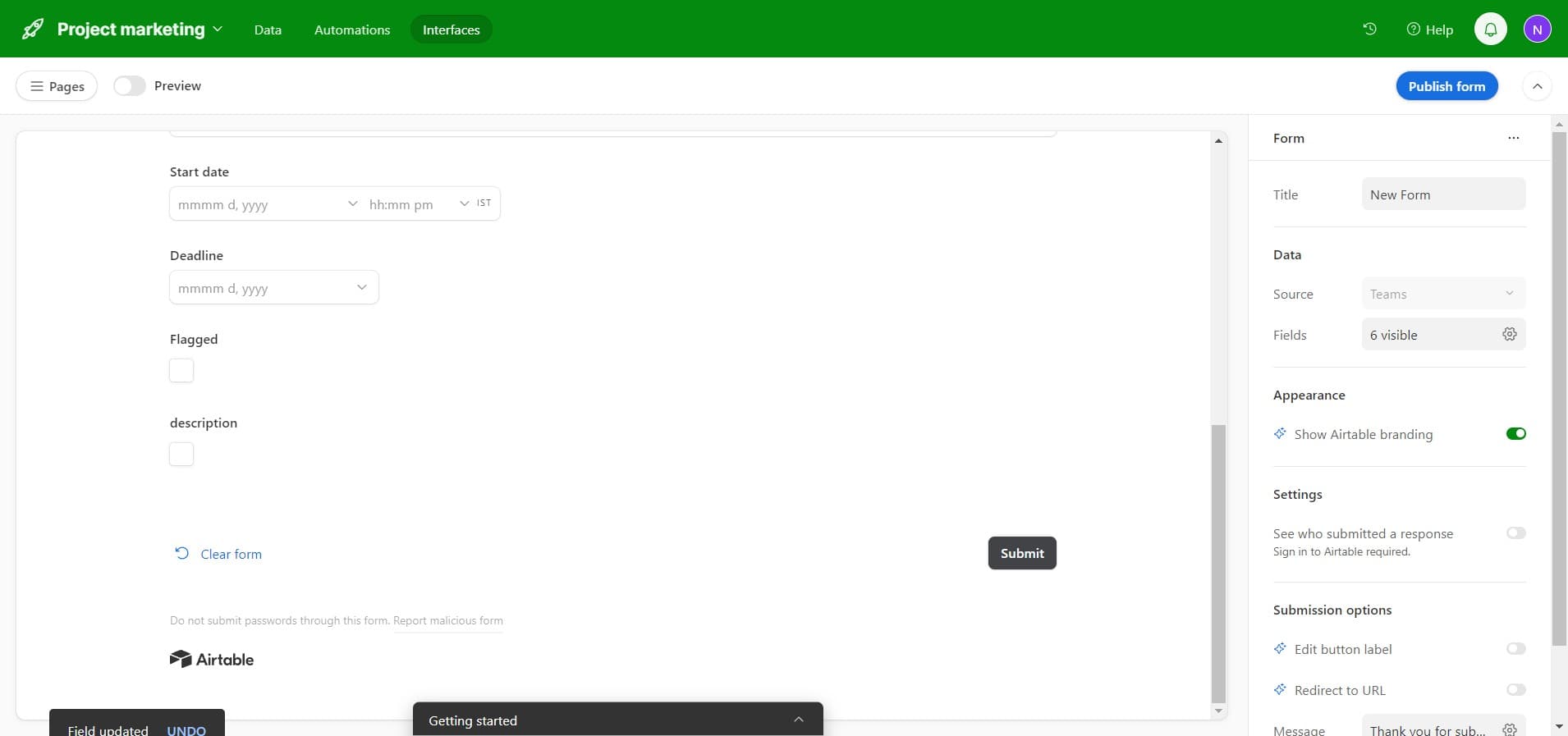 Click on Publish form