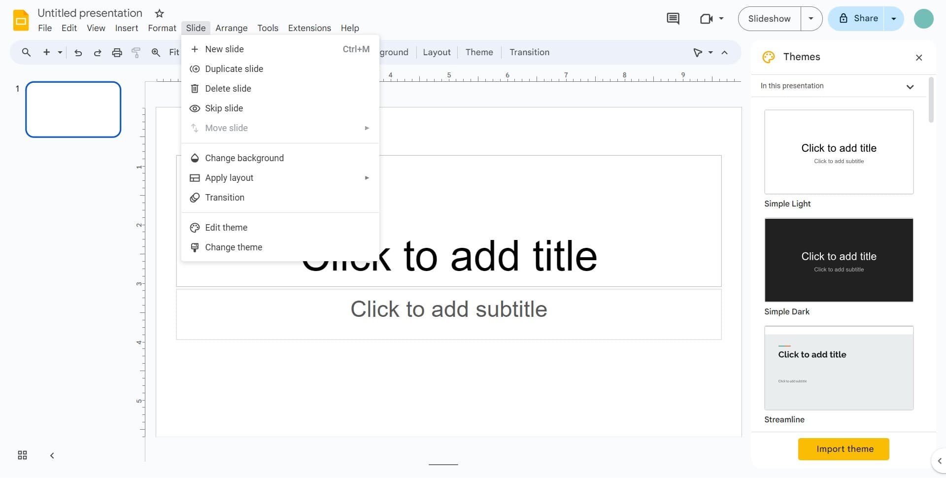 Navigate to Slide settings