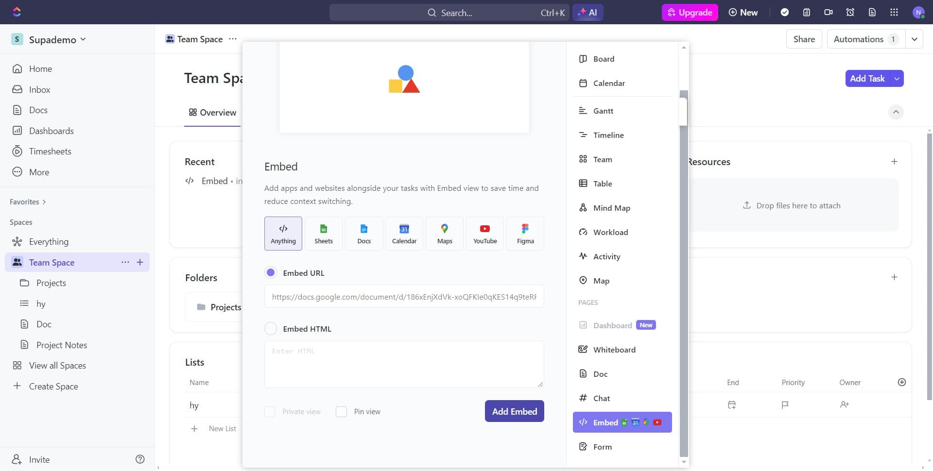 Click on Add Embed