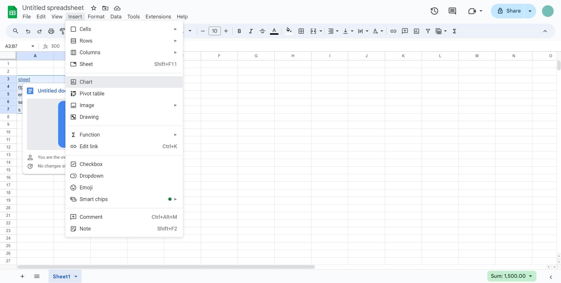 Select Chart option