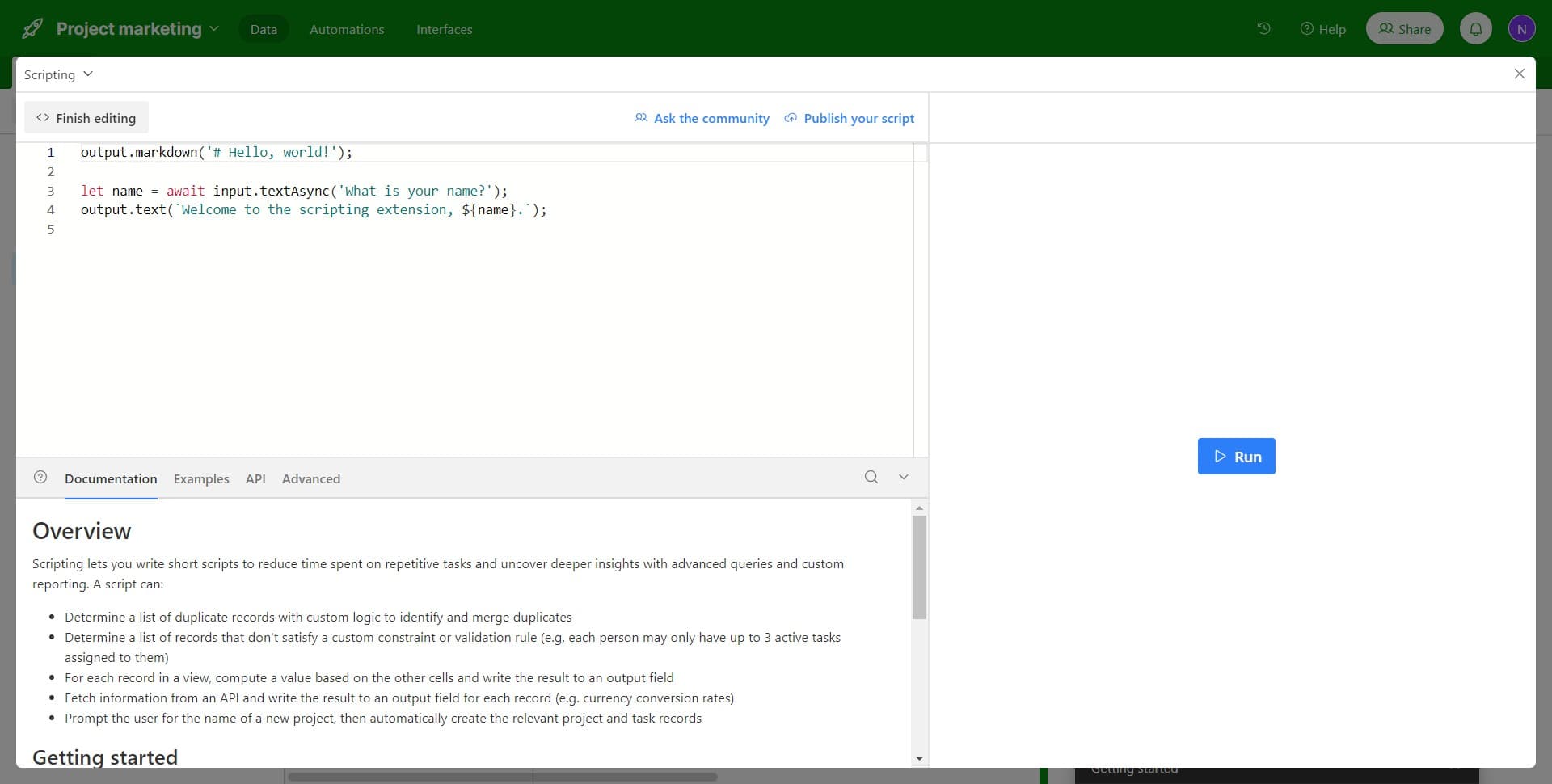 Access the script editor