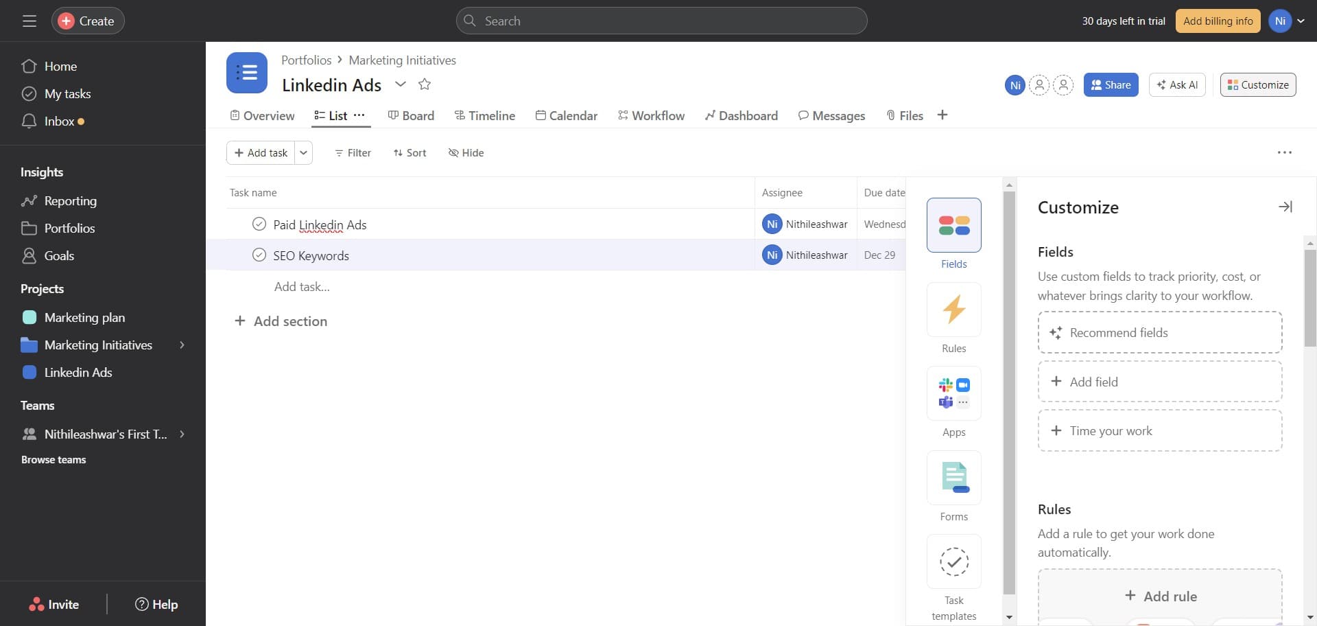 Select recommended fields