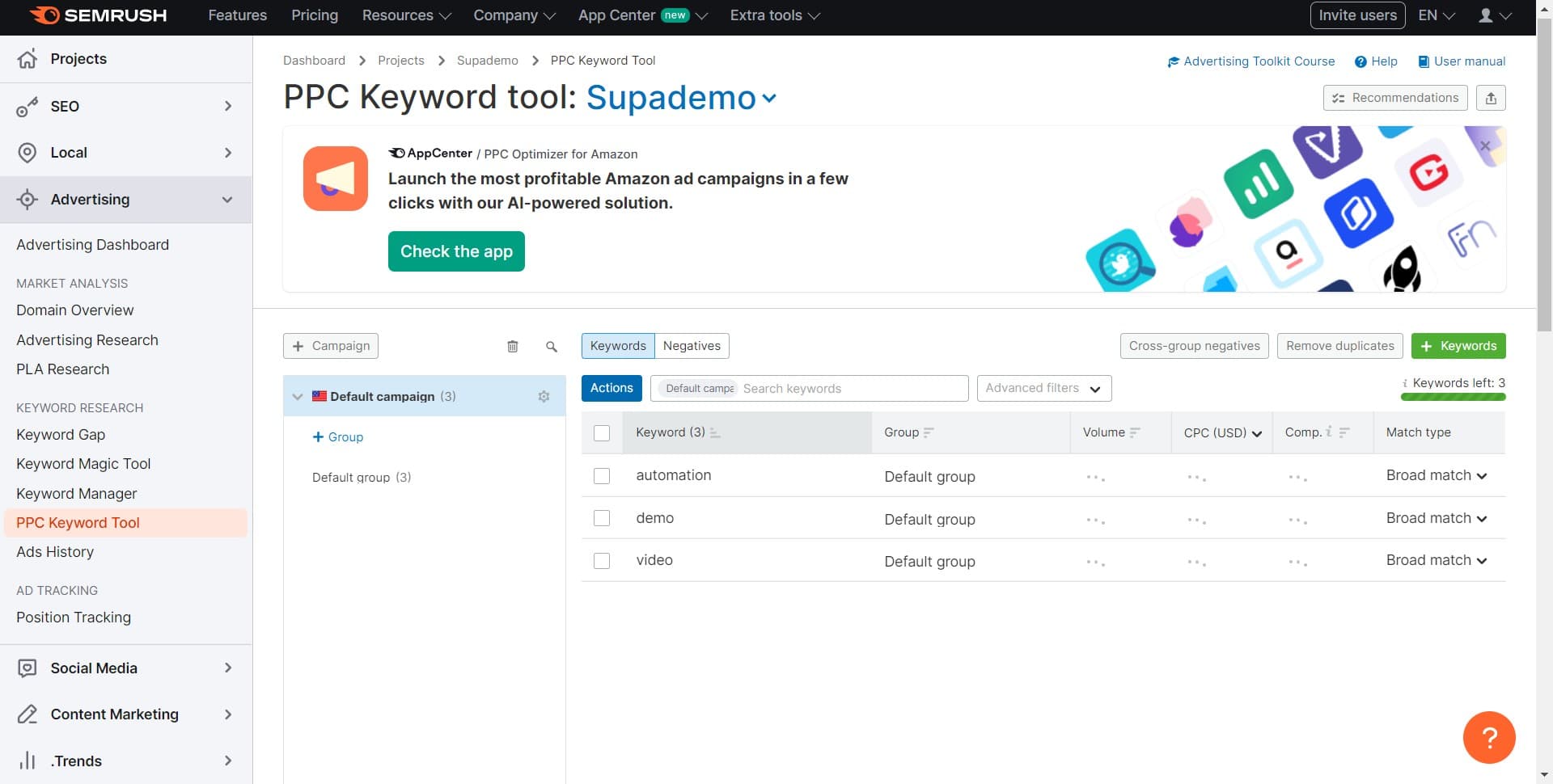 Upload keyword data