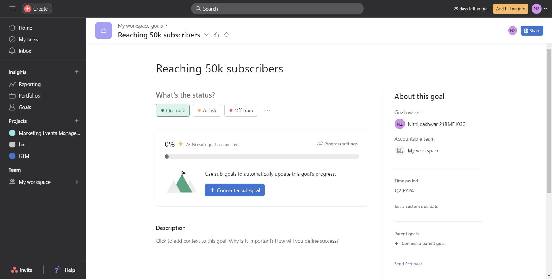 Set status to On track