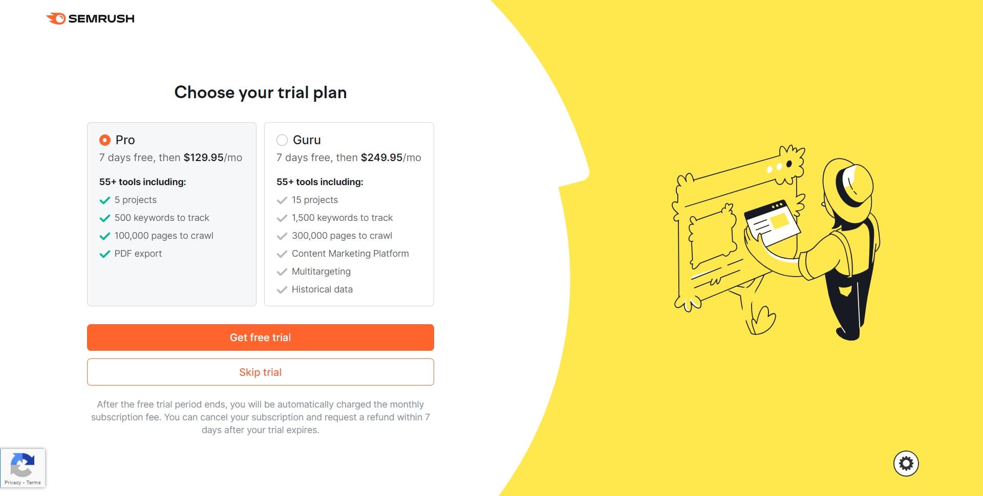 Skip trial offer