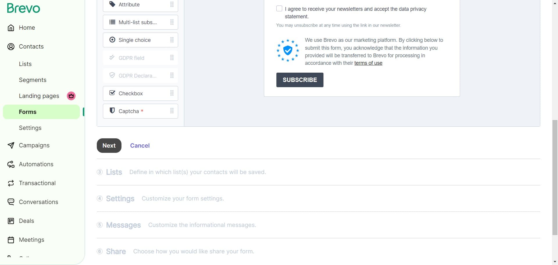 Continue form setup