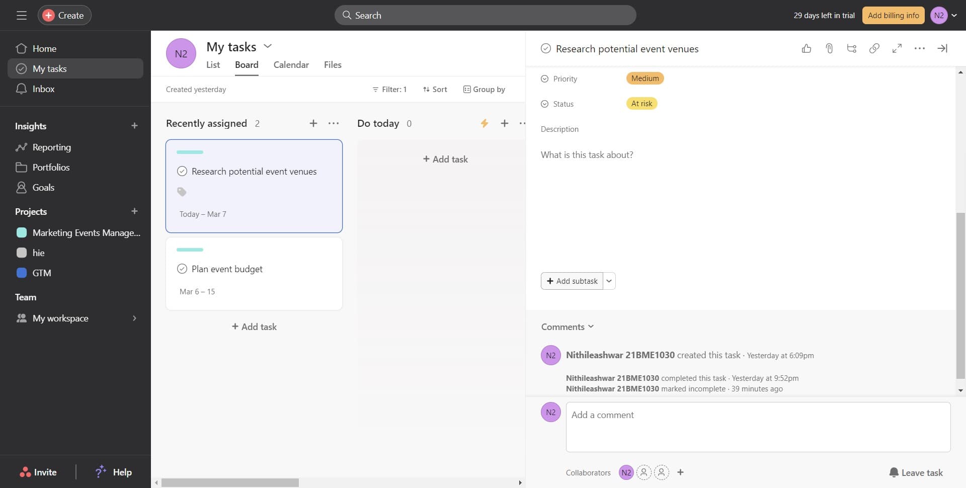 Create a new subtask