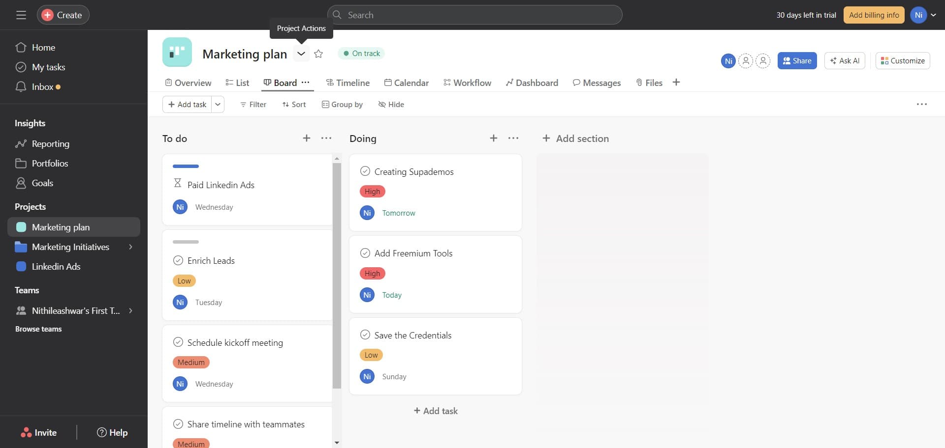 Access the project menu