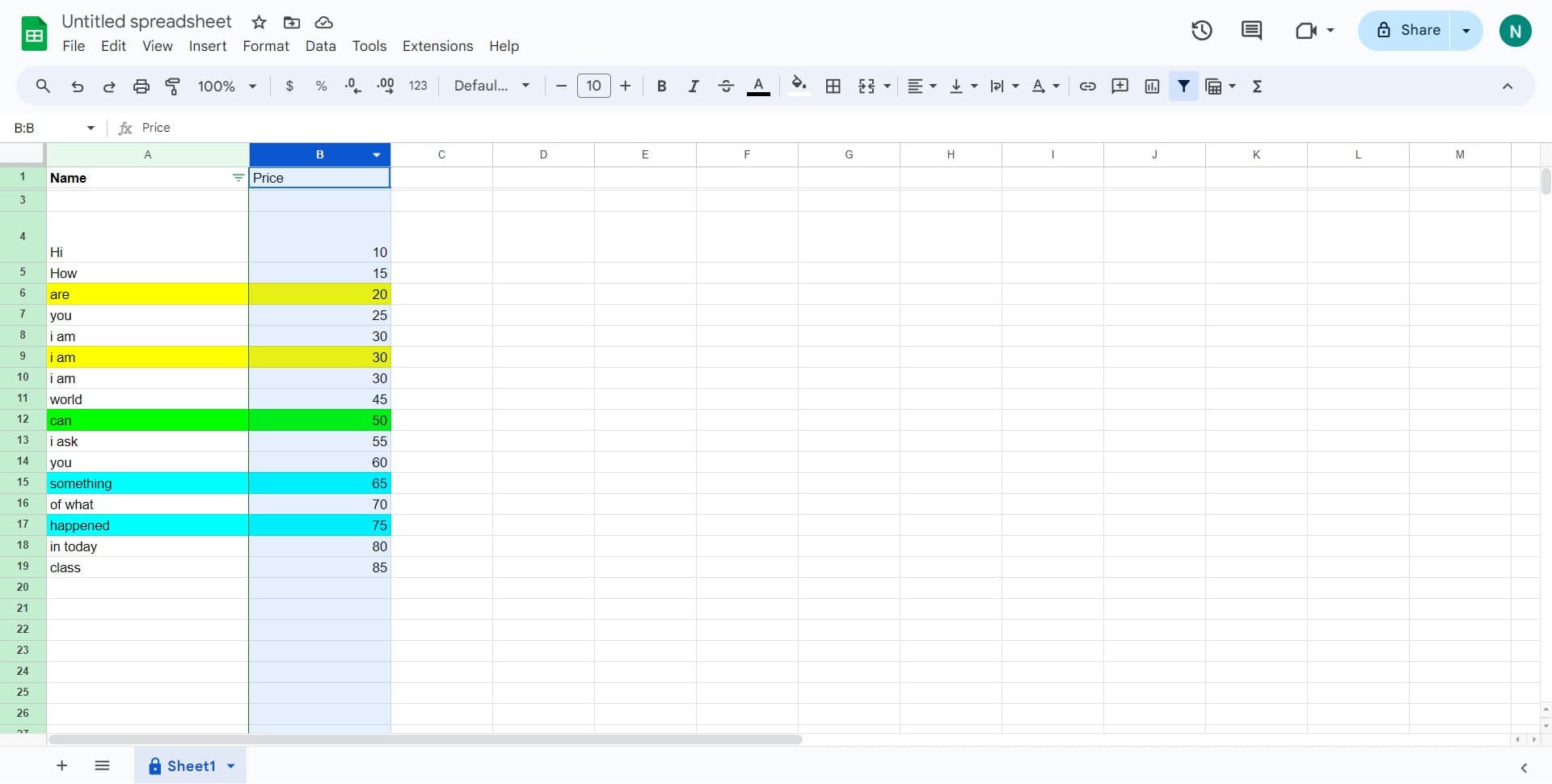 Select the cells to format