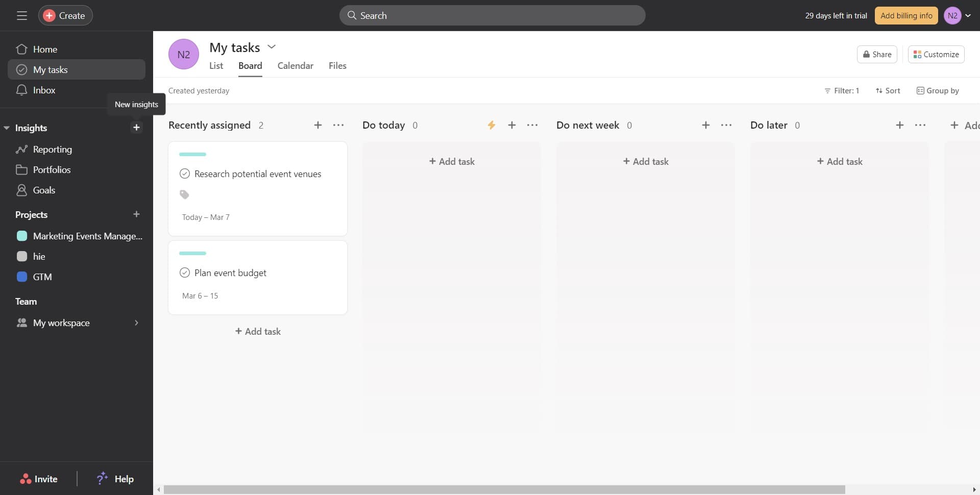 Navigate to the dashboard creation area