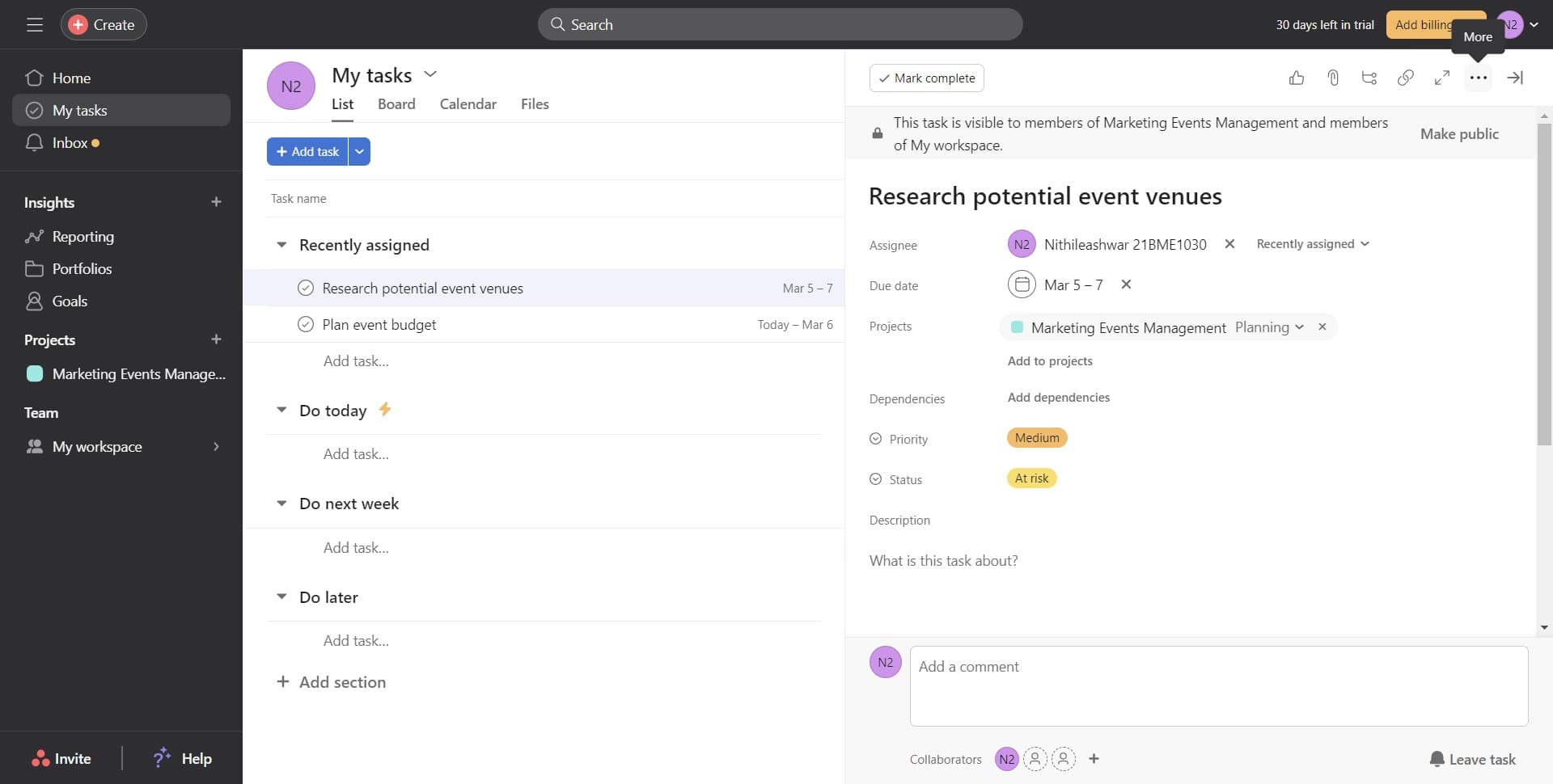 Navigate to the task detail view
