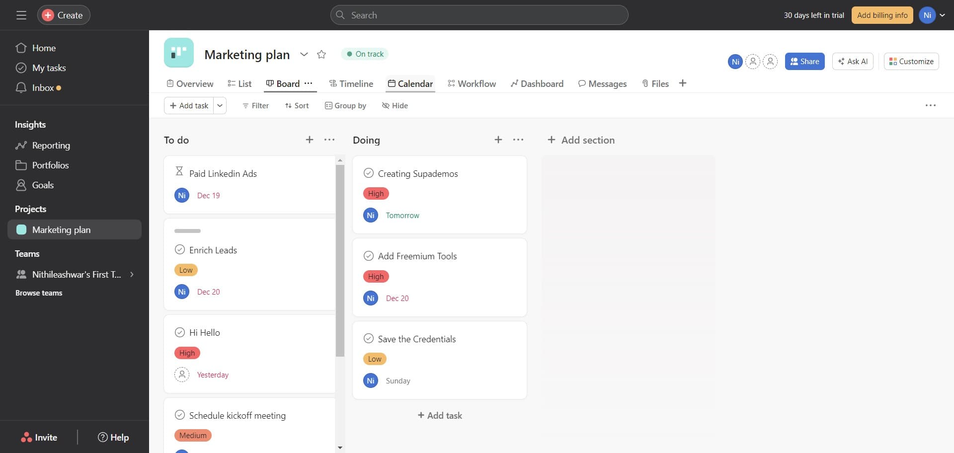 Navigate to Calendar view