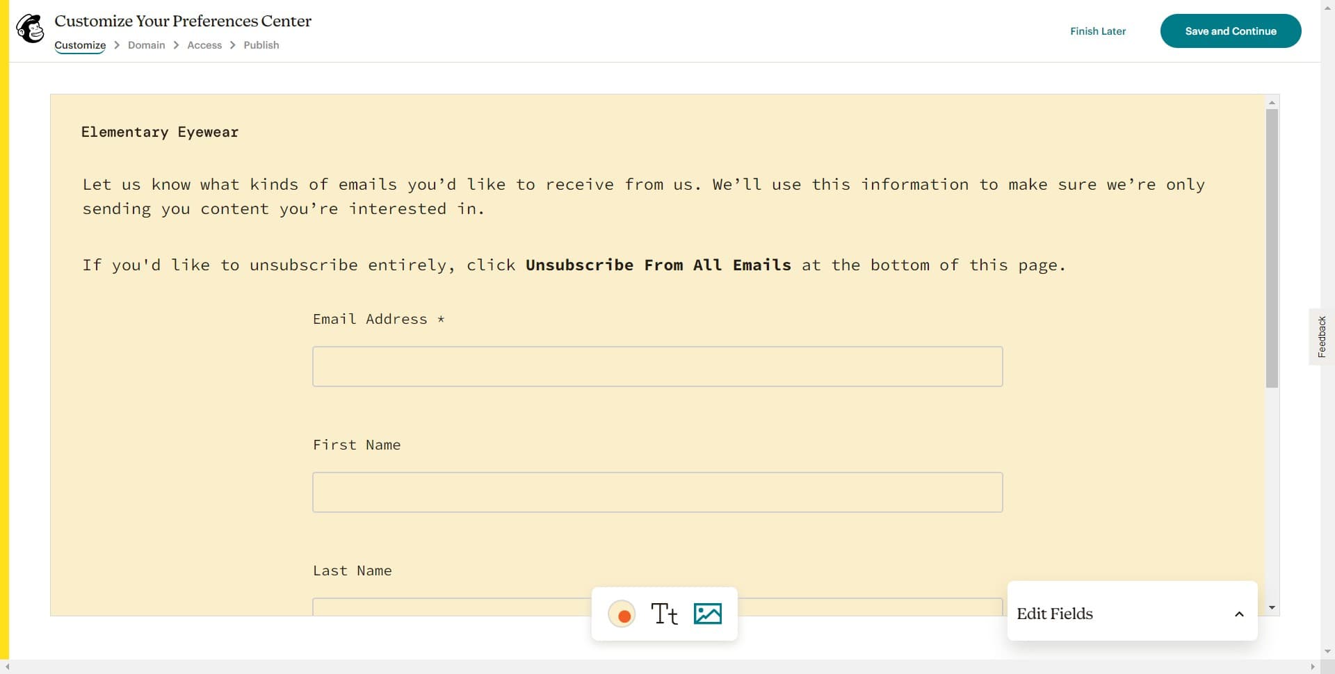 Configure preference options