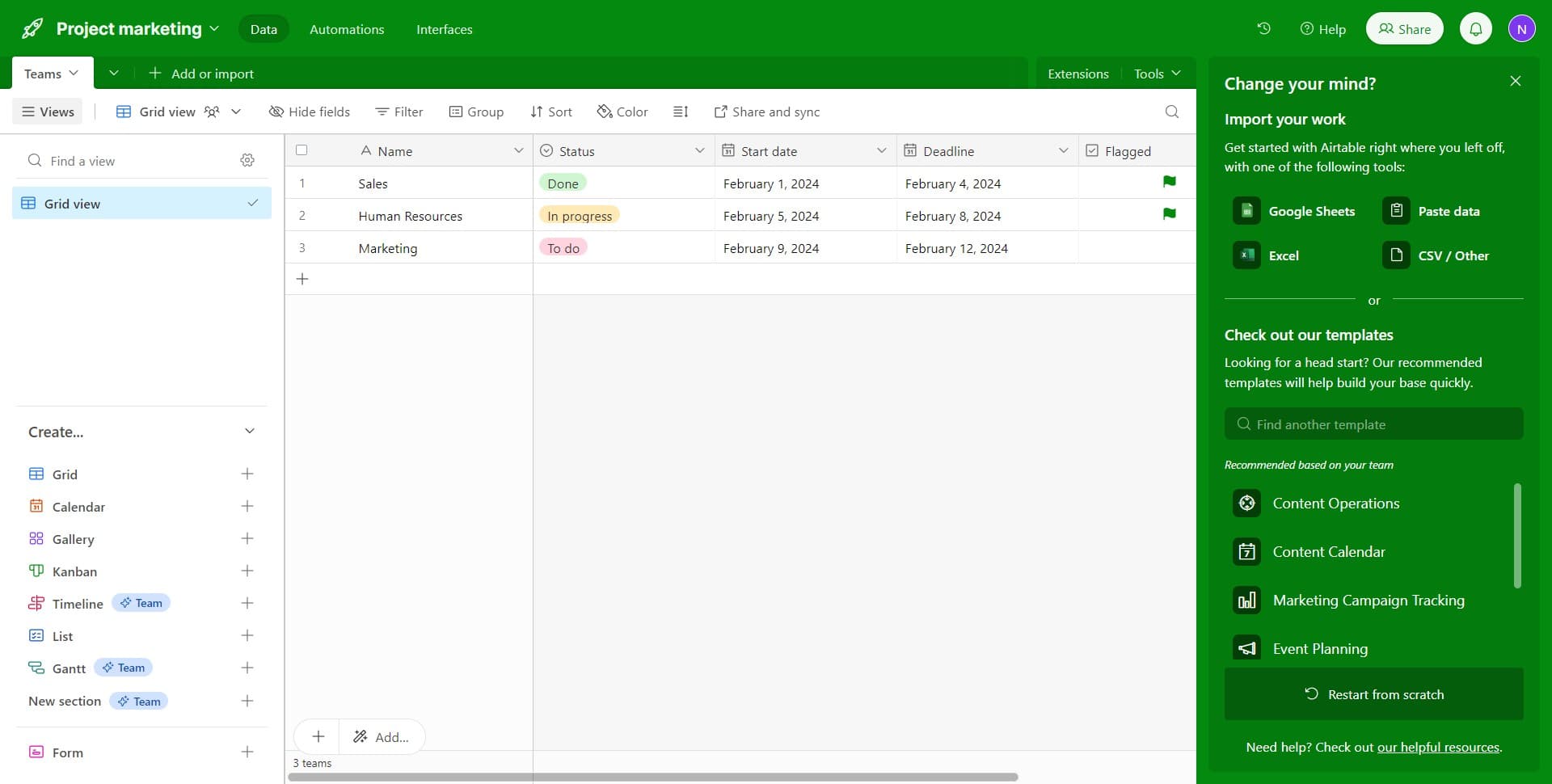 Click Done to finalize table