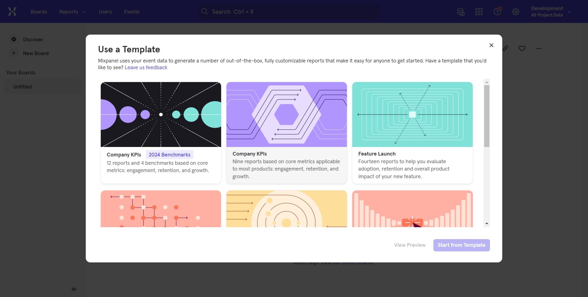 Select project creation option