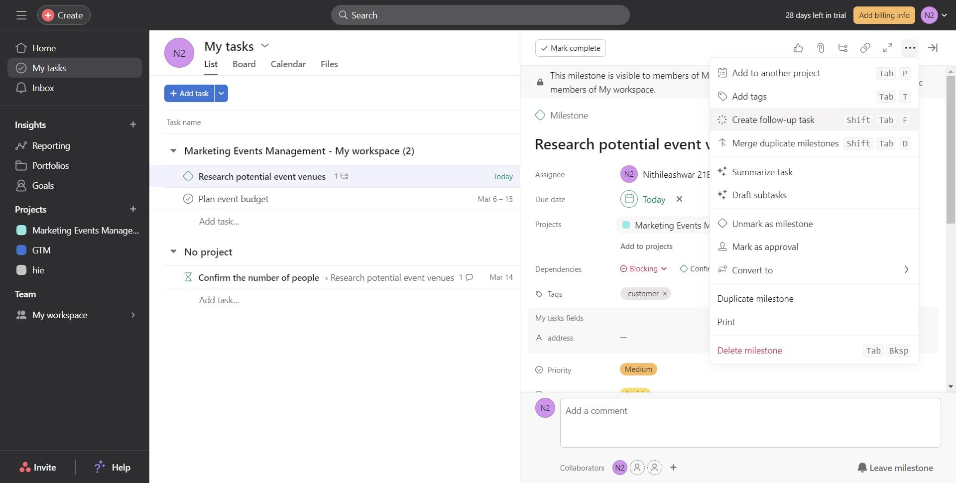 Select Create follow-up task