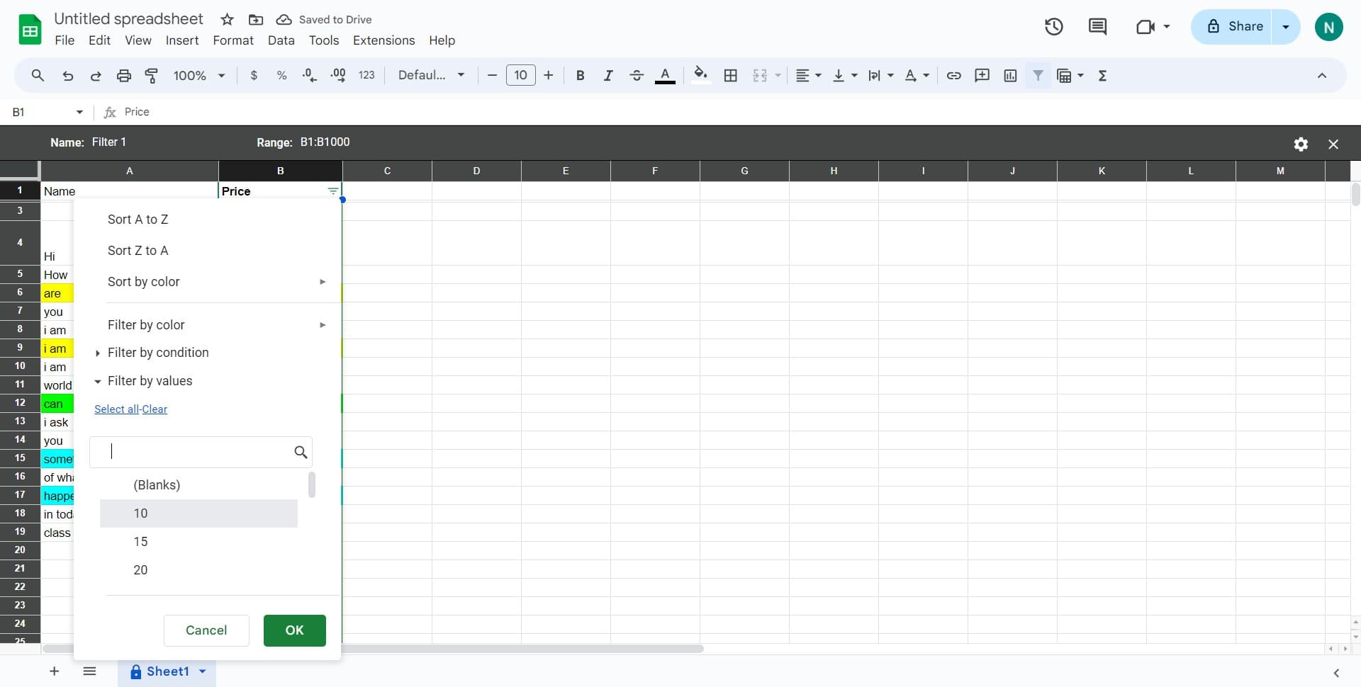 Choose your filter criteria value