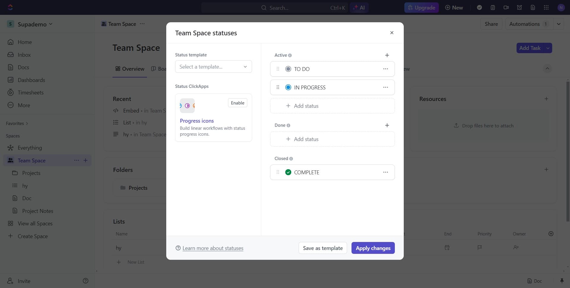 Apply changes