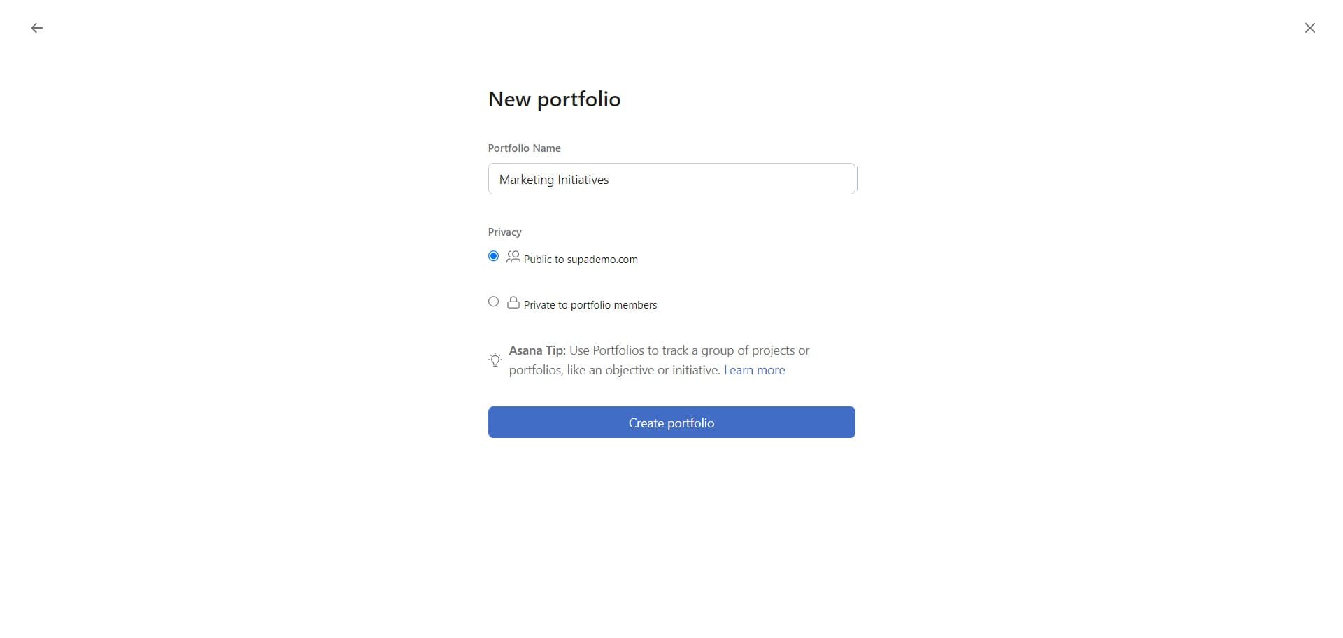 Select Create portfolio