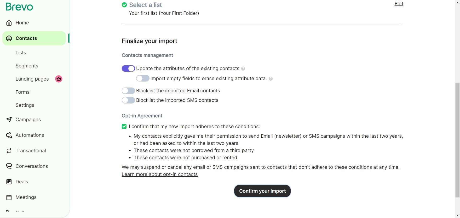 Confirm your import